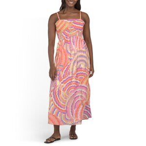 AYFEE Pink Strappy Geometric Maxi Swim Cover-up Dress